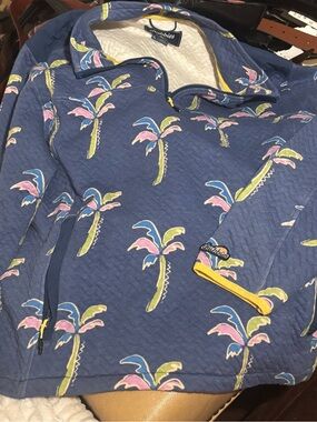 Like new men’s Chubbies Blue Palm Tree 1/4 zip Pullover with Pastel Print size L
